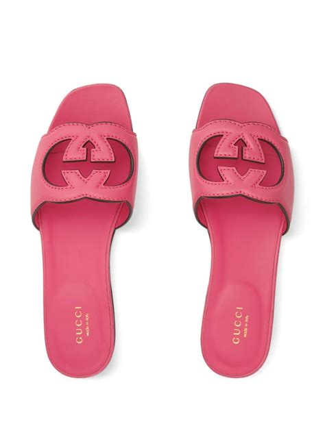 gucci pink rubber slides cut out|Gucci slides women pink.